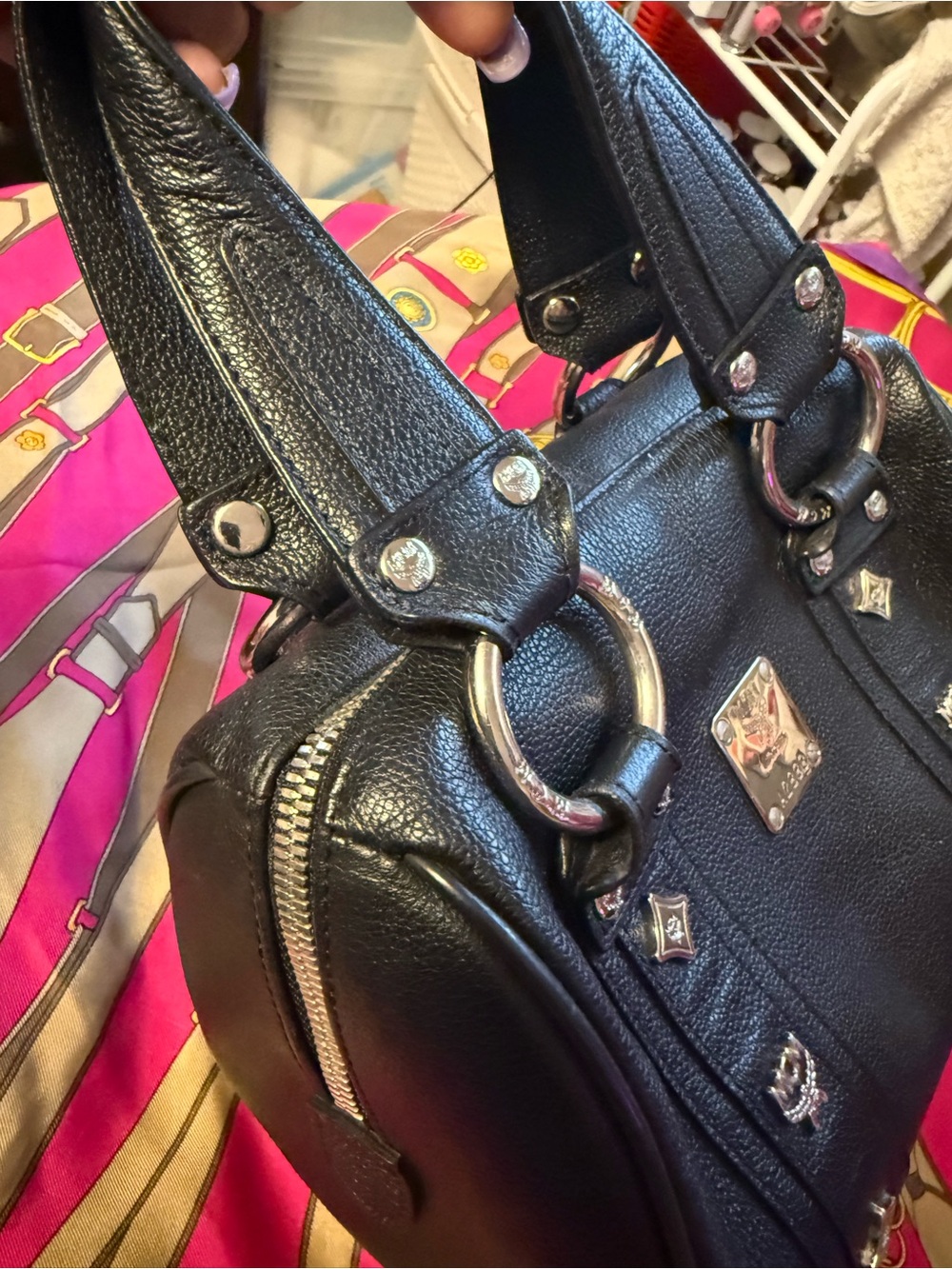 MCM Authentic Black Pebbled Leather Boston Satchel – Silver Hardware - Picture 16 of 16